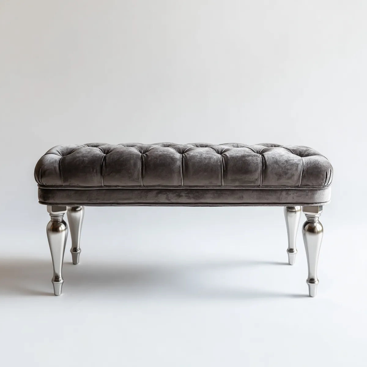Banc de lit capitonné gris 120 x 45 x 48 cm en velours de polyester rectangulaire