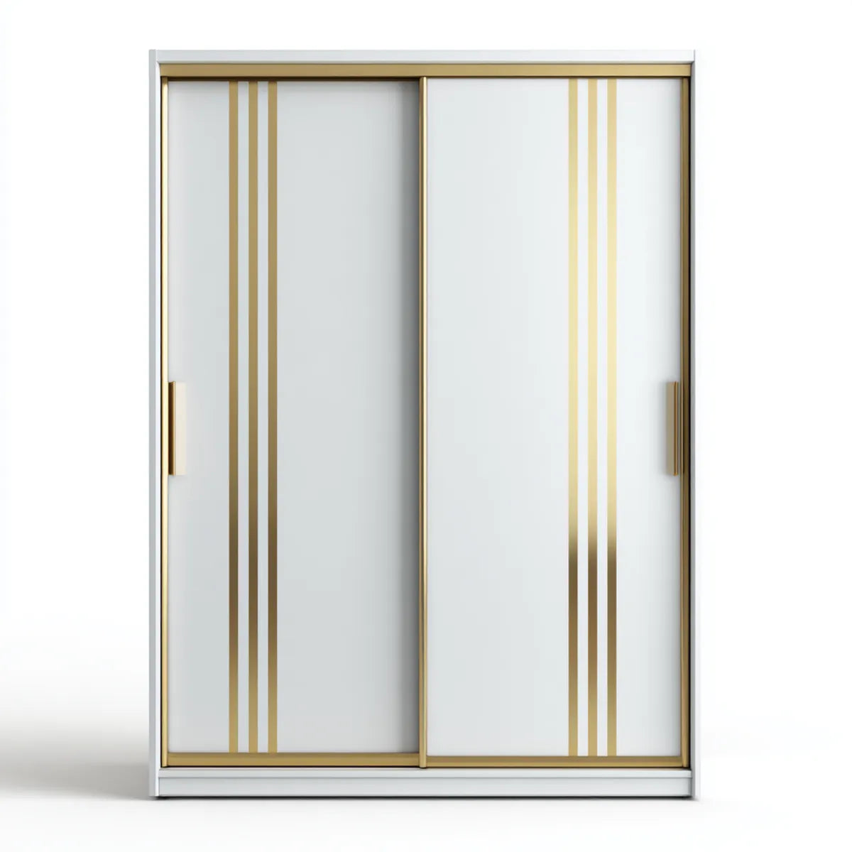 Armoire penderie à portes coulissantes blanche et dorée 160 x 60 x 200 cm en panneaux MDF rectangulaire