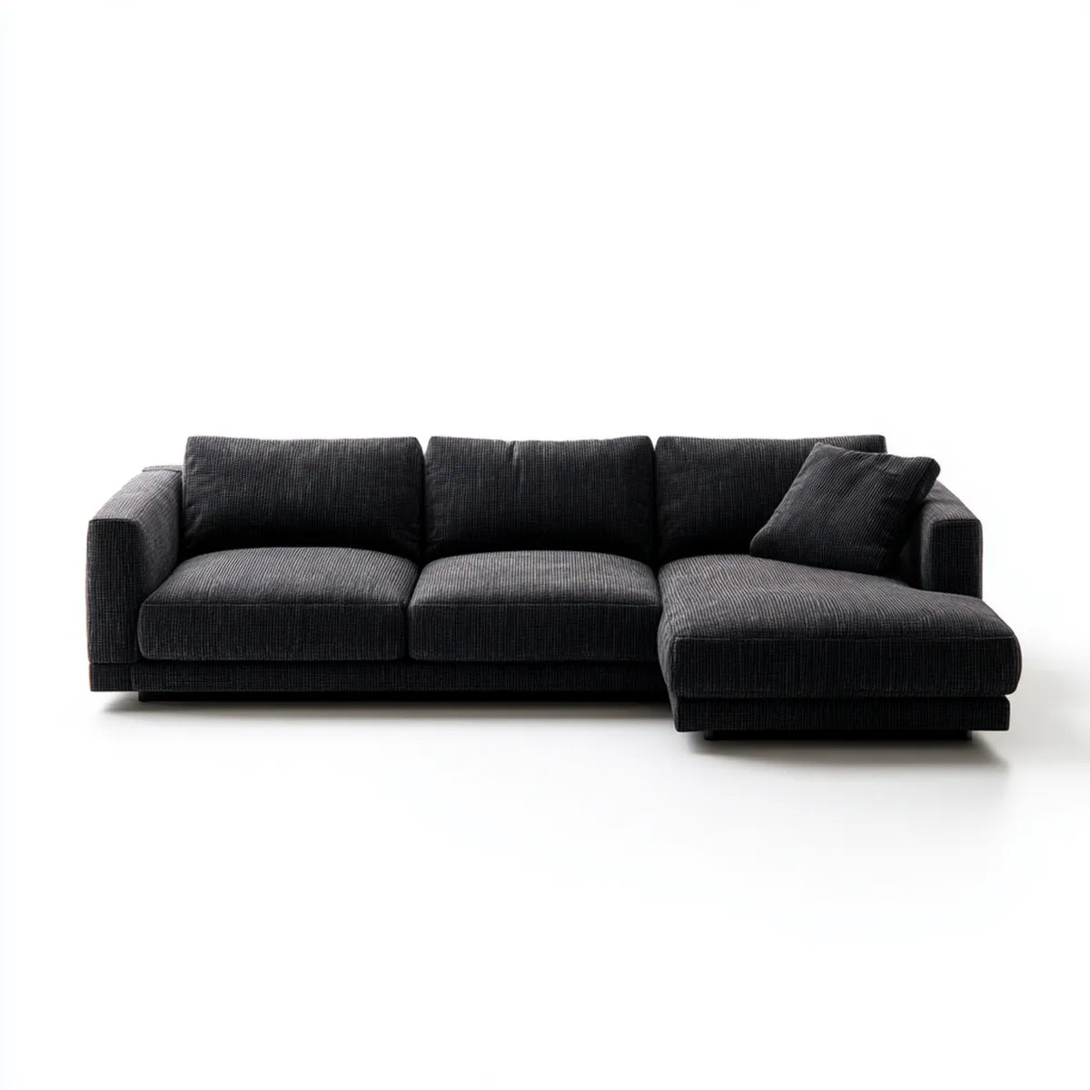 Canapé d’angle 3 places avec méridienne droite noir en polyester côtelé 260 x 165 x 78 cm