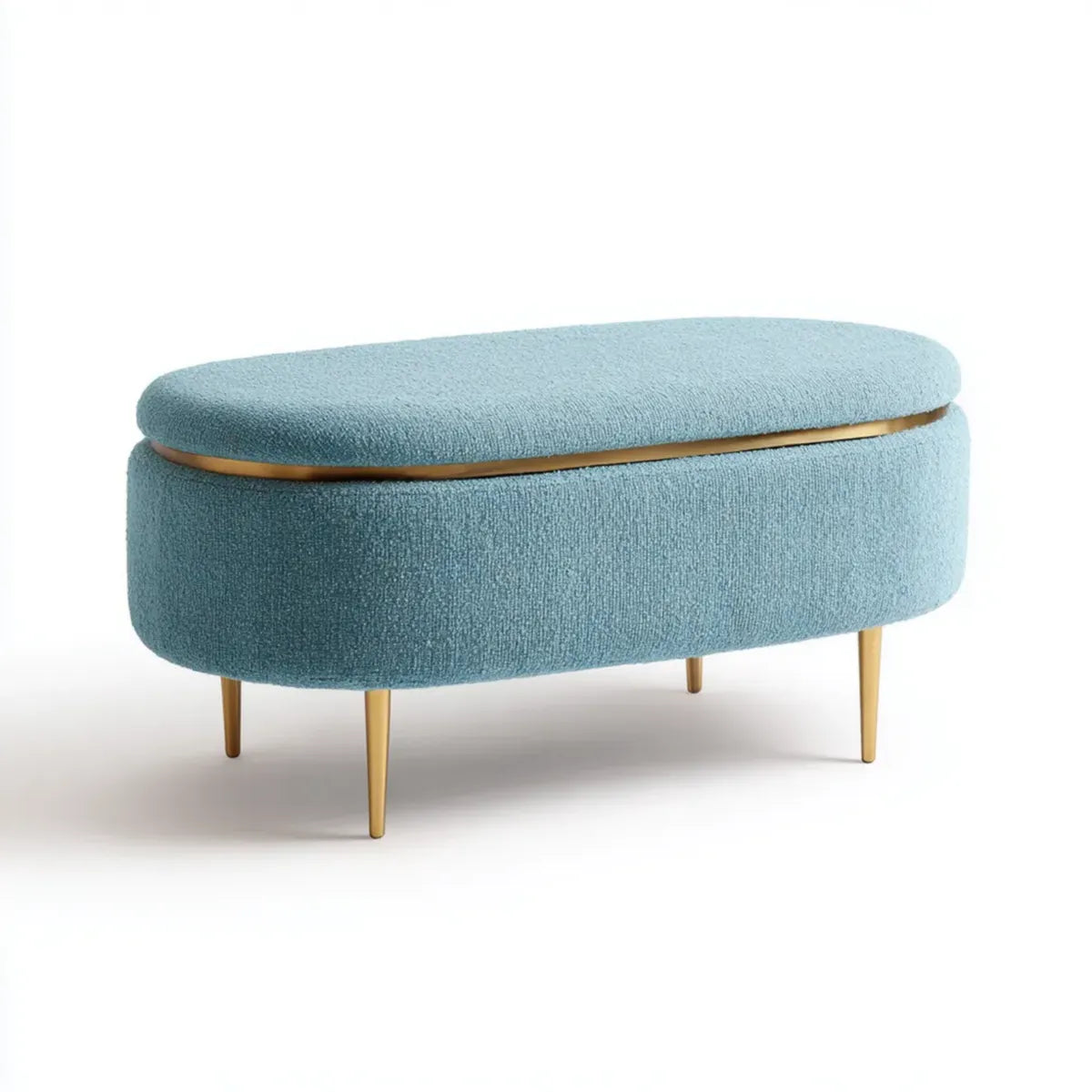 Banc coffre de lit ovale bleu 100 x 40 x 45 cm en polyester et MDF