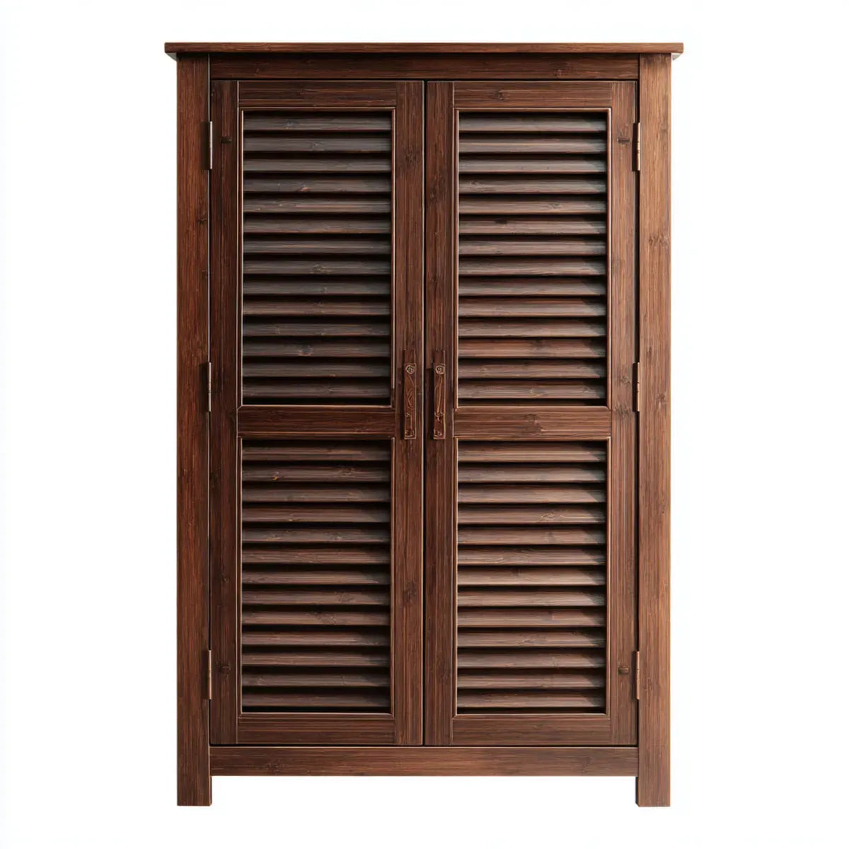 Armoire de chambre 2 portes persiennées marron foncé en bois massif 100 x 55 x 200 cm