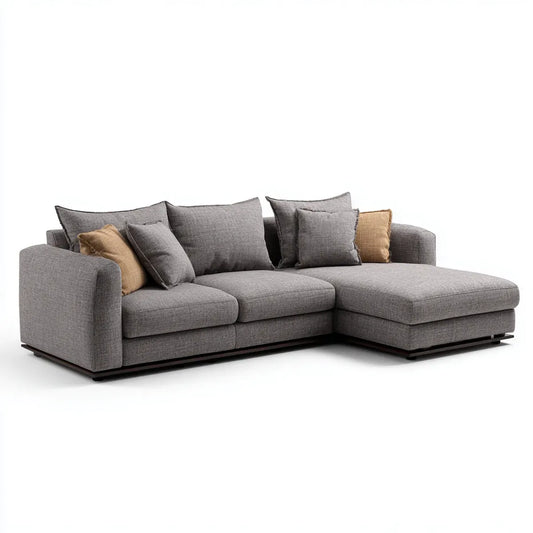 Canapé d’angle en L gris 3 places avec méridienne droite 280 x 170 x 85 cm revêtement polyester