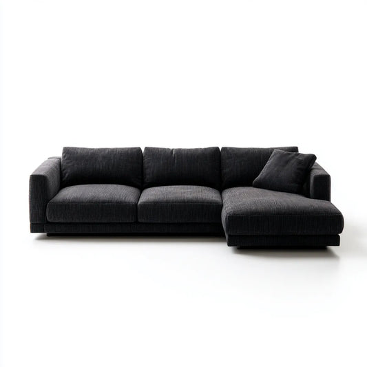 Canapé d’angle 3 places avec méridienne droite noir en polyester côtelé 260 x 165 x 78 cm