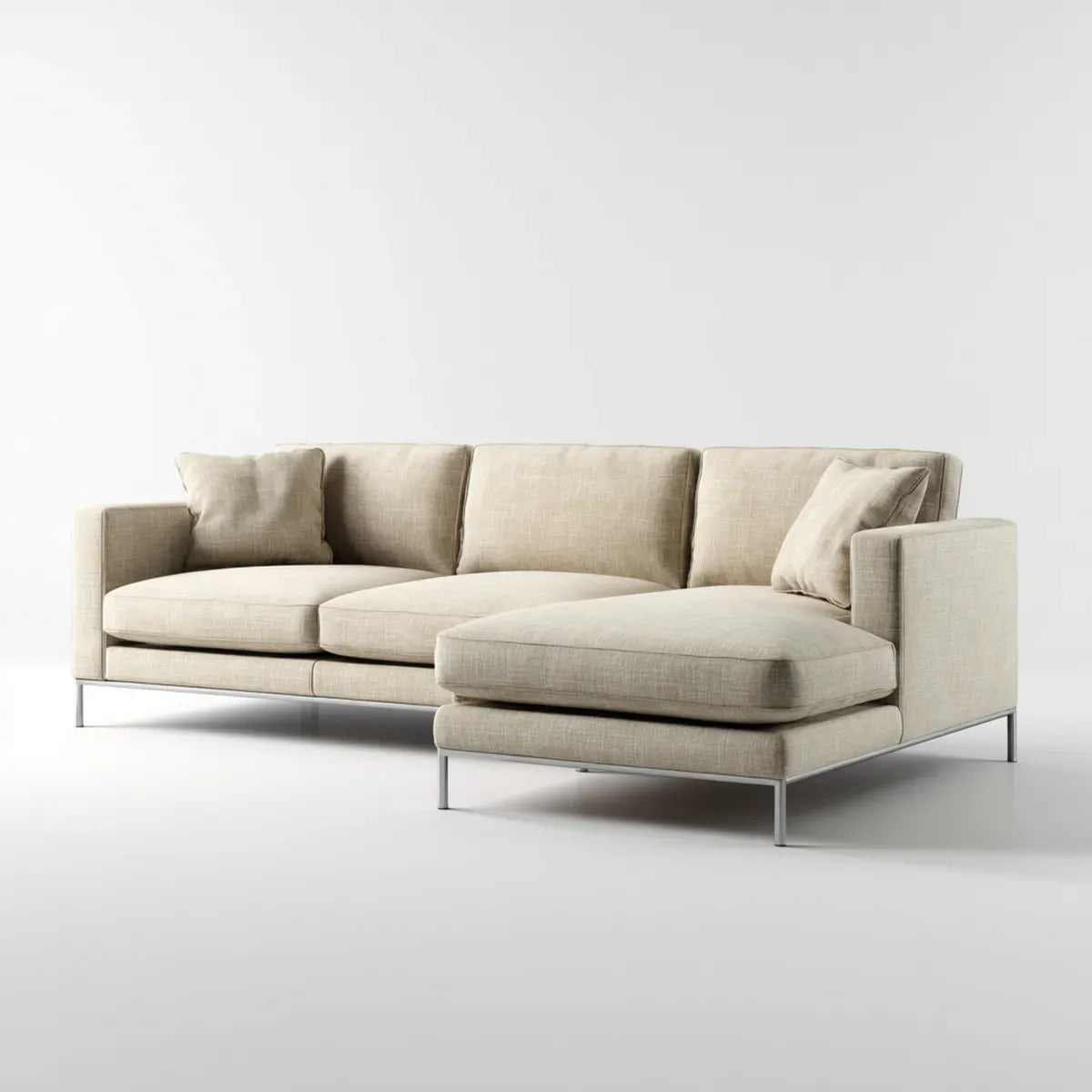 Canapé d’angle 3 places avec méridienne à droite beige 280 x 160 x 85 cm en polyester forme L