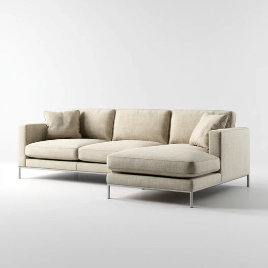 Canapé d’angle 3 places avec méridienne à droite beige 280 x 160 x 85 cm en polyester forme L