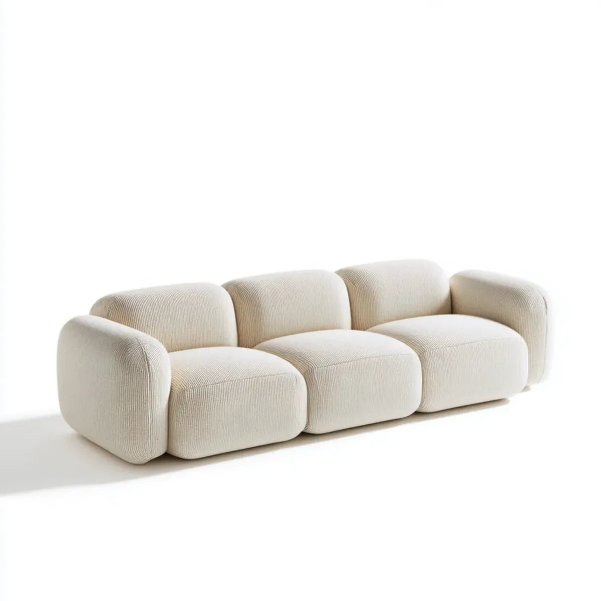 Canapé 3 places crème en polyester côtelé forme arrondie 240 x 100 x 72 cm