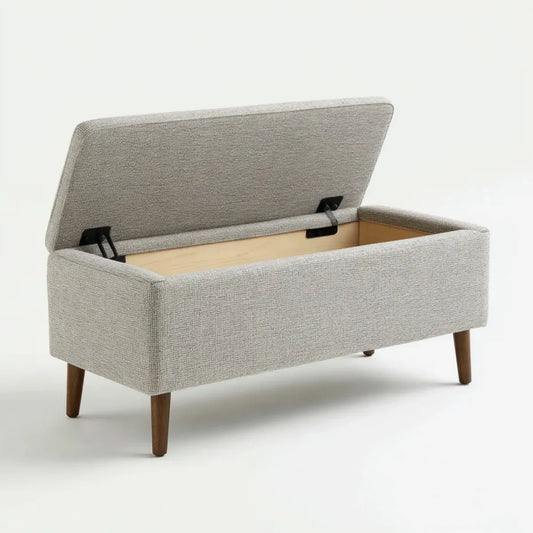 Banc de bout de lit coffre de rangement beige 100 x 40 x 45 cm polyester et contreplaqué rectangulaire