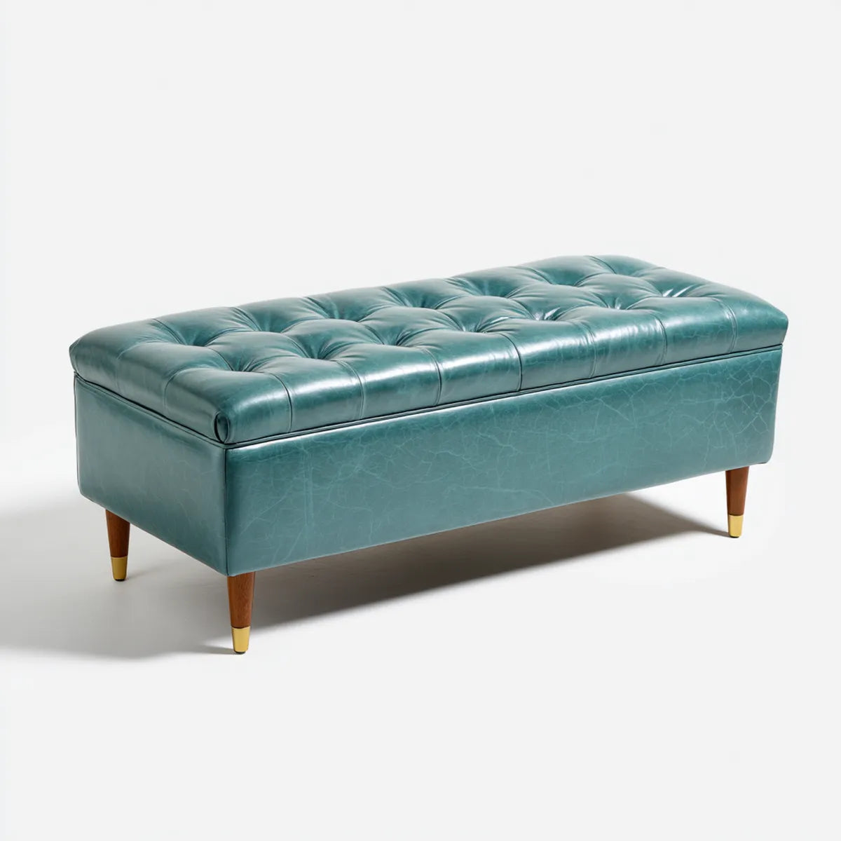 Banc coffre de rangement bleu pétrole 120 x 45 x 45 cm en cuir synthétique PU rectangulaire