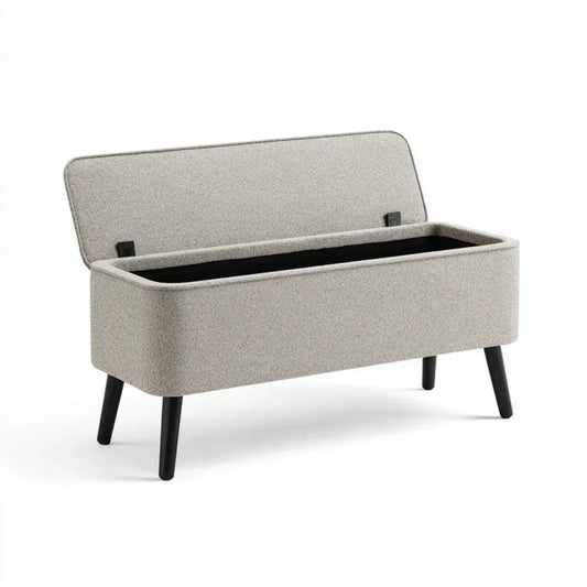 Banc de lit coffre gris clair en polyester bouclé 100 x 40 x 45 cm rectangulaire
