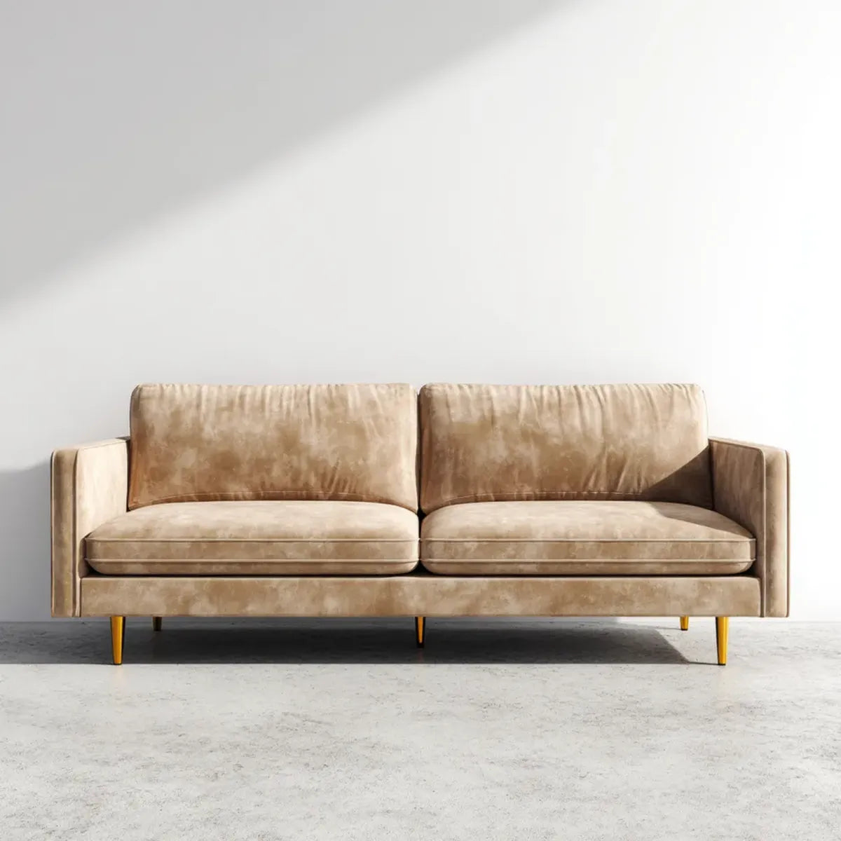 Canapé 2 places beige 180 x 85 x 82 cm en polyester effet velours rectangulaire