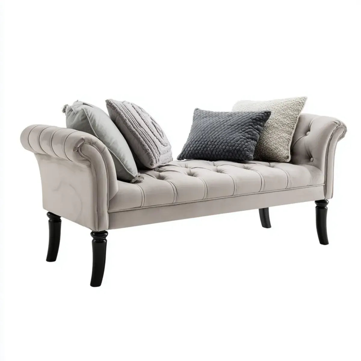 Banc de bout de lit capitonné beige 150 x 55 x 70 cm en velours polyester rectangulaire